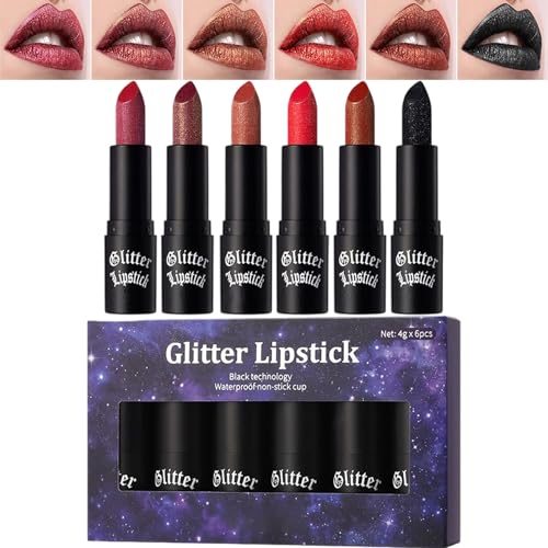Glitzernder Lipstick – strapazierfähiger Lipgloss, fleckenfreies Make-up | 6-teiliges Set mit wasserdichten Reflexen für Frauen, Party, Halloween, Rendenacht von Générique