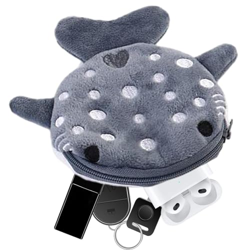 Haigeldetui – Geldbörse für mit Reißverschluss, schöne Aufbewahrungstasche für Kopfhörer in Haiform | Lustige Hai-Geldbörse mit Stickerei-Design, grau, Se référer au descriptif, Siehe von Générique