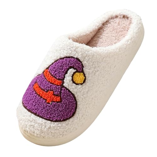 Halloween-Hausschuhe für Damen, orthopädische Schuhe, aus Plüsch, bequem, Hausschuhe für Herren, rutschfest, für den Innen- und Außenbereich, Violett A, 44 EU von Générique