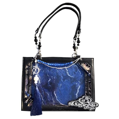 Handtasche für Damen | Umhängetasche im chinesischen Stil – Ästhetische Tote, ideal für Reisen, Urlaub, Fotografie, Wandern, Shopping und Streetwear-Aktivitäten, schwarz / blau, Se référer au von Générique