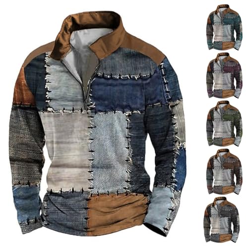 Herren-Sweatshirt, ohne Kapuze, Sweatshirt, Vintage, bedruckt, Sweatshirt, Stehkragen, Sweatshirt, halber Reißverschluss, Ethnic, Loungewear, Herbst und Winter, Stitch, Mantel, Oversize, Mantel, Tops von Générique