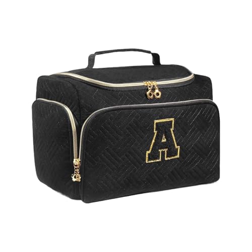 Initial Makeup Bag, Waterproof Zippered Bag, Makeup Bag Organizer, Large Capacity Make Up Case, Portable Letter Patch Makeup Bag, Women Bag Organizer for Home, Studio and Travel, Schwarz , Se référer von Générique