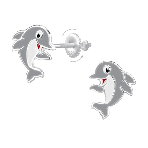 Kinder-Ohrstecker Delfin grau 925 Silber Hypoallergen - Sichere Schraubverschlüsse - Nickel- und Bleifrei - Schmuck für Mädchen oder Jungen - Geschenkidee zu Weihnachten oder Geburtstag von Générique