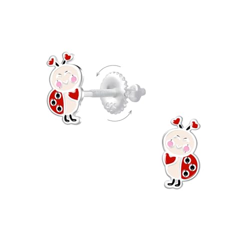 Kinder-Ohrstecker Marienkäfer rot schwarz aus 925er Silber mit sicherem Schraubverschluss - Hypoallergener Schmuck niedlich und bunt - perfekte Geschenkidee für Mädchen von Générique