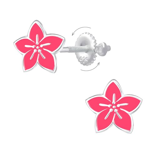 Kinderohrringe Blume Rose aus 925er Silber Hypoallergen - Sichere Schraubverschlüsse - Nickel- und Bleifrei - Zarter Mädchenschmuck - Geschenkidee zu Weihnachten oder Geburtstag von Générique