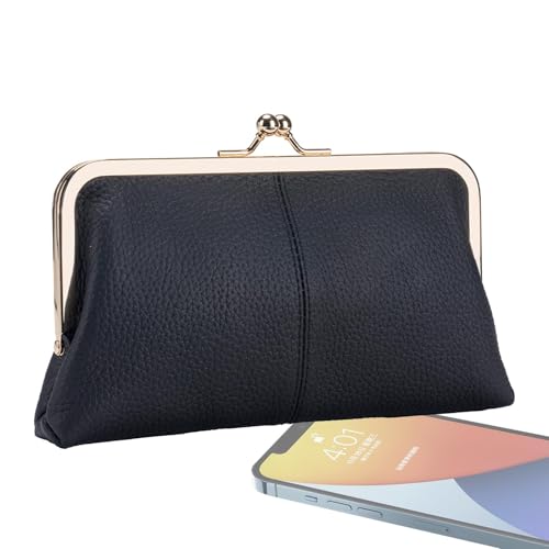 Kiss Lock Geldbörse - PU Leder Geldbörse für Damen | Süße Handtaschen mit Verschluss | Münzbeutel für Frauen, kleine Geldbörse | Kiss-Lock Geldbörse für Mädchen, Schwarz , Se référer au descriptif von Générique