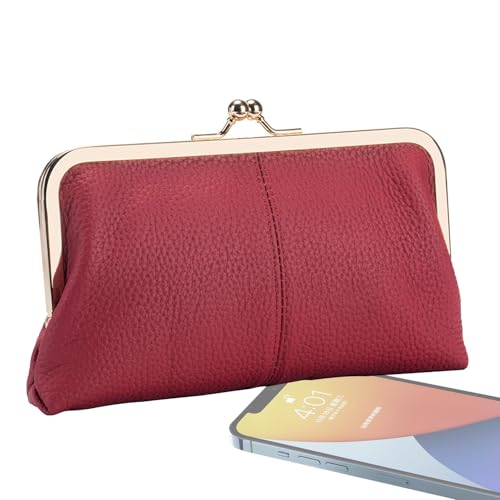 Kiss Lock Geldbörse - PU Leder Geldbörse für Damen | Süße Handtaschen mit Verschluss | Münzbeutel für Frauen, kleine Geldbörse | Kiss-Lock Geldbörse für Mädchen, Weinrot, Se référer au descriptif von Générique