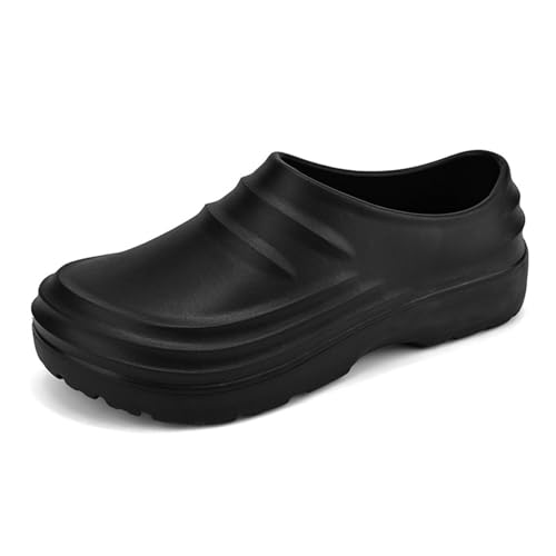 Küchenschuhe Herren Damen Komfort Arbeitsschuhe Männer Frauen rutschfest Orthopädische Sicherheitsschuhe Garten Sicherheitsschuhe Küche Clogs Basketball Slip On, 01 Schwarz, 42 EU von Générique
