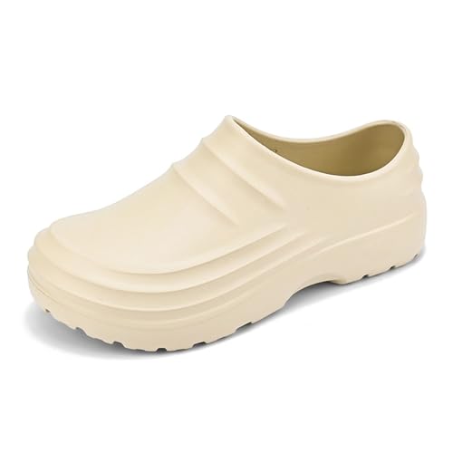 Küchenschuhe Herren Damen Komfort Arbeitsschuhe Männer Frauen rutschfest Orthopädische Sicherheitsschuhe Garten Sicherheitsschuhe Küche Clogs Basketball Slip On, 01 beige, 38 EU von Générique