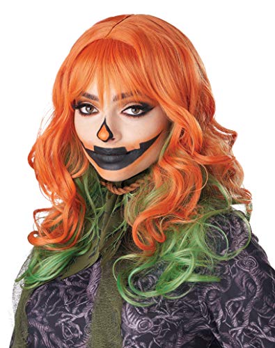 Kürbis-Perücke mit Pony wellig Damen-Accessoire orange-grün - Multicolore Kürbis-Perücke mit Pony wellig Damen-Accessoire orange-grün - Multicolore von California Costumes