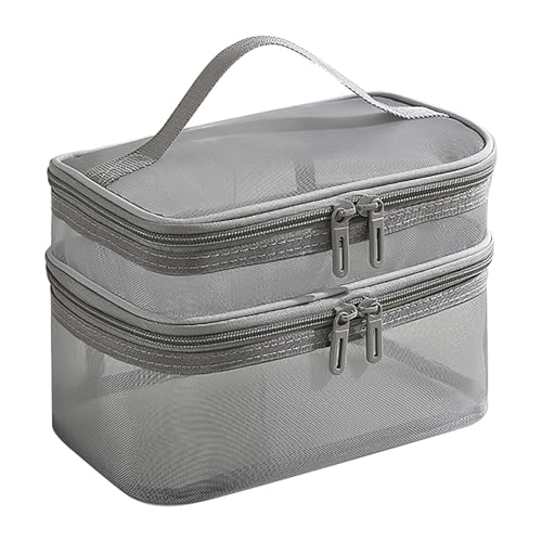 Kulturtasche für Reisen, tragbar, Make-up-Tasche aus Netz, doppellagig, Kosmetiktasche, große Kapazität, mit Griff, für Damen, Zubehör Capill, grau, Se référer au descriptif, Siehe Beschreibung Kulturtasche für Reisen, tragbar, Make-up-Tasche aus Netz, doppellagig, Kosmetiktasche, große Kapazität, mit Griff, für Damen, Zubehör Capill, grau, Se référer au descriptif, Siehe Beschreibung von Générique