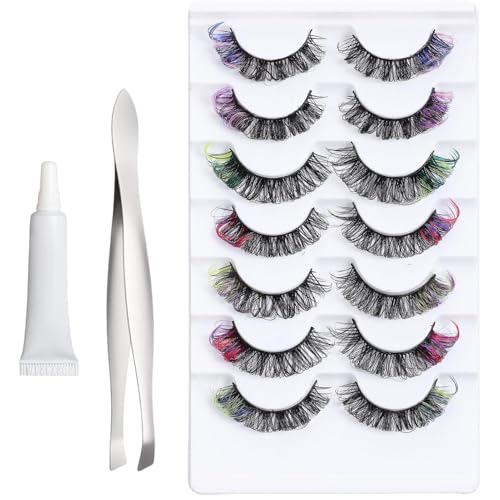 Lash Clusters 7 Paar bunte falsche Wimpern | Kostümzubehör für Hochzeit Photoshooting empfindliche Haut Statue von Générique
