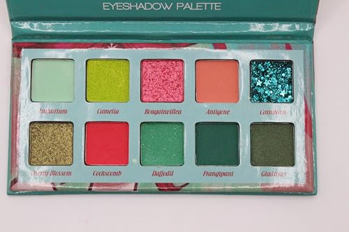 Lidschatten-Palette mit 10 hochpigmentierten Augentönen, leuchtende Farben, ideal für Weihnachten, rot-orange und grün. von Générique
