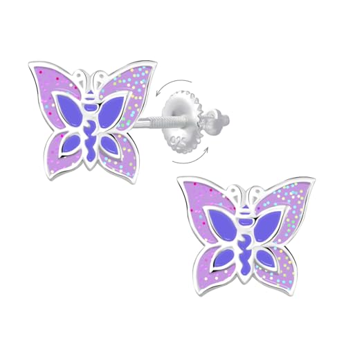 Lila Glitzer Schmetterling Ohrringe Mädchen 925 Silber Schraubverschluss Ohrringe Hypoallergen Nickelfrei Bleifrei Sparkling Sicherheit Geschenk für Kinder von Générique
