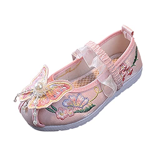 Mädchen Sandalen mit flachem Boden bestickt Antique Mode Kinder Performance Stickerei Sandalen für Kinder Sneaker Mädchen Fußball, Rosa, 34 EU von Générique