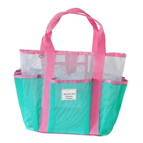 Mesh Beach Tote – Mesh Beach Tasche für Frauen | Große Picknicktasche mit Griff und Taschen | Atmungsaktive Reisetasche für Wandern am See Camping Family Cruise Boot Picnic Sports, Pink Carry Handle von Générique