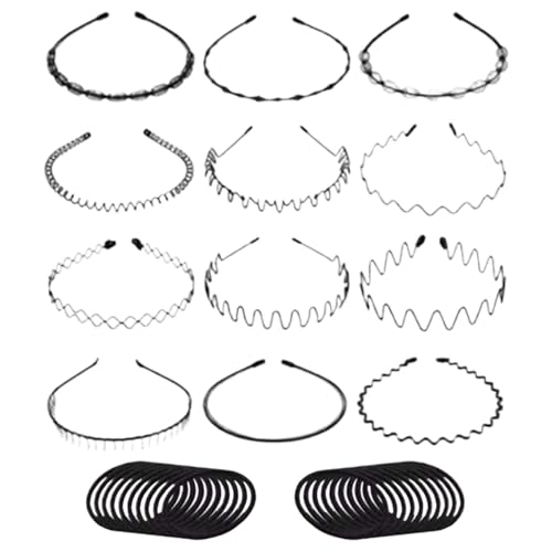 Metallstirnband, Metall-Stirnband für Männer | Wellen-Stirnband Set | Elastische Haarbänder aus Metall, Hula Hoop Reifen, Unisex, Anti-Rutsch Sport Stirnband mit 20 Haarclips für F von Générique