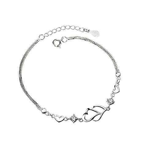Mit natürlichen Anhängern, versilbert, Zirkonia, Weihnachten, Gold, Geburtstag, verstellbar, für Tag der Liebe, Geburt, Schmuck, Armband, Geschenk, Herz, 18 K, für Damen, Silber, Stahlfarben, MM Mit natürlichen Anhängern, versilbert, Zirkonia, Weihnachten, Gold, Geburtstag, verstellbar, für Tag der Liebe, Geburt, Schmuck, Armband, Geschenk, Herz, 18 K, für Damen, Silber, Stahlfarben, MM von Générique