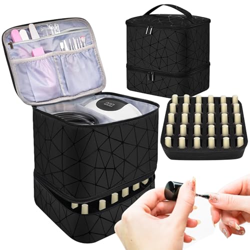 Nagellack-Organizer-Etui – 2-lagiger Nagellackhalter mit Nageltrockner-Etui – hält 30 Flaschen Nagelbox Nagelbox für Nageltechnologie und O von Générique