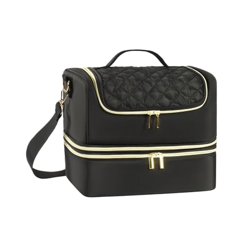 Nail Polish Organizer Case, doppelschichtige Aufbewahrungsbox, tragbare Reisebox für Nail Lampe, 29 x 24 x 22 cm, perfekte Fingernail Tech, Schwarz , Se référer au descriptif, Siehe Beschreibung von Générique