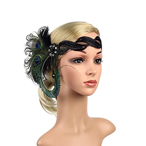 New 2024 Fashion Headpiece Great Flapper Headband Vintage 1920er Jahre Headband Headdress Abendkleid Kurz (Grün, One Size) von Générique