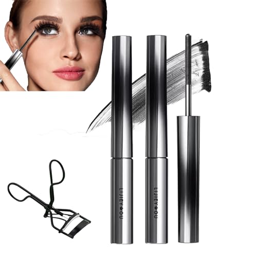 Nour Iron Wand Mascara, Olivia Blaire Iron Wand Mascara, Nour Iron Mascara, Metall, 3D Curling Eyelash Iron Mascara, Länge Eyelashes, Long Lasting, No Flaking, No Clumping (2PC-A) von Générique