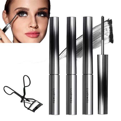 Nour Iron Wand Mascara, Olivia Blaire Iron Wand Mascara, Nour Iron Mascara, Metall, 3D Curling Eyelash Iron Mascara, Länge Eyelashes, Long Lasting, No Flaking, No Clumping (3PC-A) von Générique