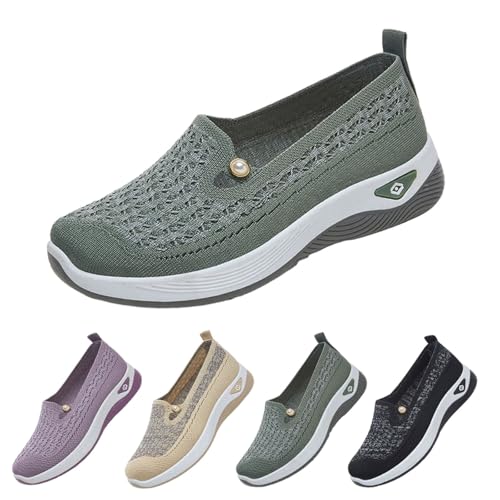 Orthopädische Damenschuhe, ohne Schnürsenkel, lässig, leicht, bequem, Wanderschuhe, Sport, Jogging, Sneaker, erhöhte Dämpfung und Erleichterung der Füße, grün, 36 EU von Générique