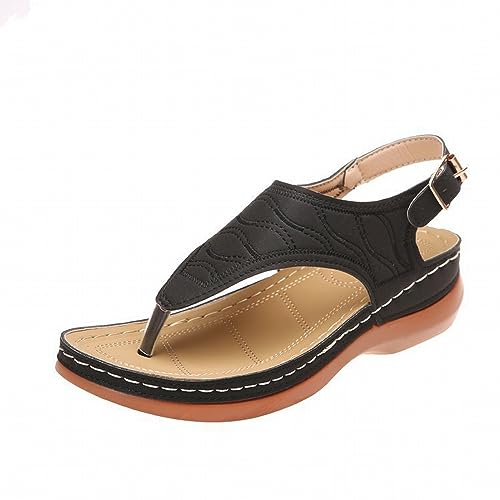 Orthopädische Flip-Flops für Damen, bequem, Plateauschuhe, Barfuß, Sommer, Sandalen, Damen, flache Zehentrenner, T-Sangle Comfy Semi Trailer, Sandalen, Strandschuhe, Schwarz , 39 EU von Générique