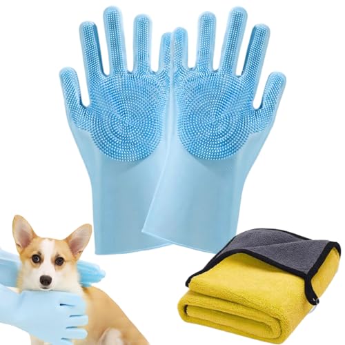 Pflegehandschuhe für Tiere | Waschbürste mit Handtuch für Hundebad – weich für kleine Tiere Welpen Katzen tägliche Dusche Outdoor Geschirr Auto von Générique