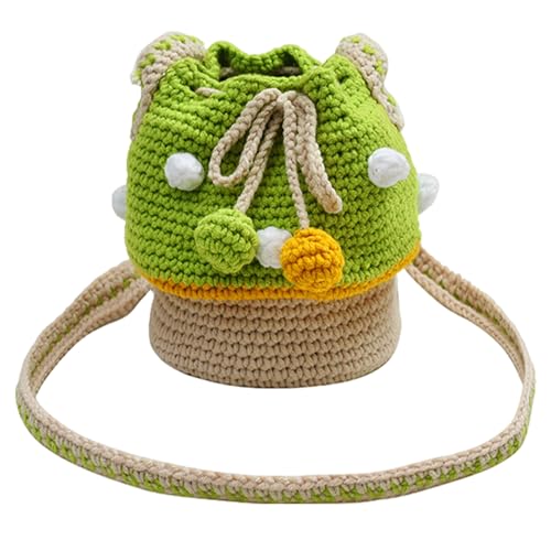 Pilz Häkeln Tasche Pilz Umhängetasche Beuteltasche mit Kordelzug Pilz Umhängetasche Gestrickte Geldbörse Multifunktions für Frauen, grün, Se référer au descriptif von Générique