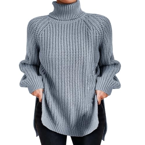 Pullover aus Kaschmirwolle, Rollkragen für Damen, elegant, einfarbig, Oversized-Pullover, leicht, lässig, Langarm, Thermo-Sweatshirt, Tops, Herbst, Frühling, Rollkragen, Damen, Baumwolle von Générique