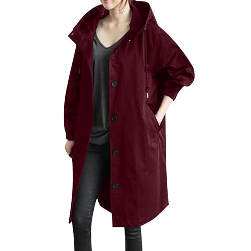 Regenjacke für Damen, lang, wasserdicht, ultraleicht, winddicht, dick, große Größe, mit Kordelzug, Reißverschluss, Kleidung, Radfahren, Urlaub, Poncho, lockerer Mantel, Jacke, 002_Wine, 50 Regenjacke für Damen, lang, wasserdicht, ultraleicht, winddicht, dick, große Größe, mit Kordelzug, Reißverschluss, Kleidung, Radfahren, Urlaub, Poncho, lockerer Mantel, Jacke, 002_Wine, 50 von Générique
