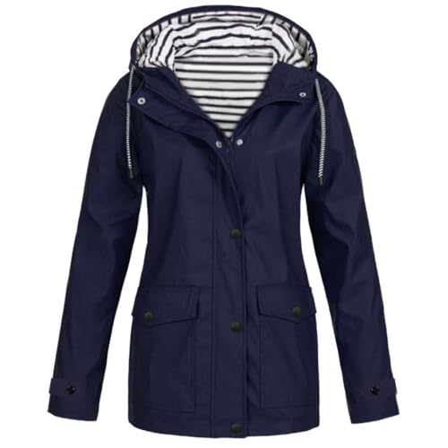Regenmantel für Damen, lässig, dick, ultraleicht, Regenkleidung, große Größe, winddicht, Jacke mit Kordelzug, Reißverschluss, Outdoor-Poncho, Mantel, Radfahren, Camping, 002_Dunkelblau, 54 von Générique