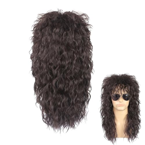 Retro Party Perücke - 70er und 70er Jahre Rockstar Kostüm Kostüm Lockige Maulet Perücken | Rock Legend Cosplay Wigs for Men, Anime Posice, Fancy Down Wig for Concert, Festival, Dunkelbraun, Se référer von Générique
