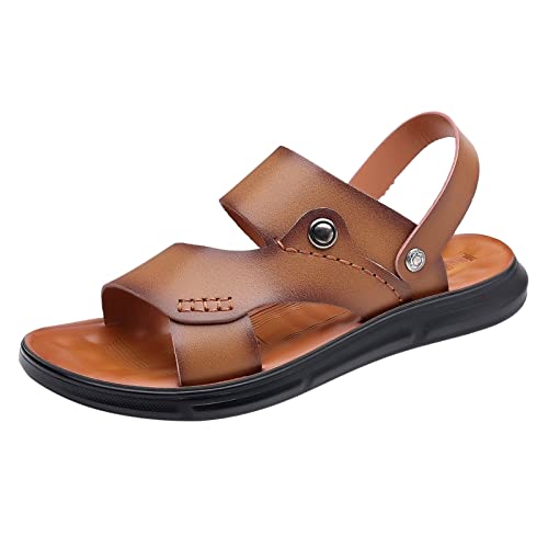 Sandalen aus Leder für Herren, Flip-Flops, Sandalen aus Leder, orthopädisch, für Herren, Outdoor, weich und bequem, Sommerschuhe, 1 Khaki, 44 EU von Générique