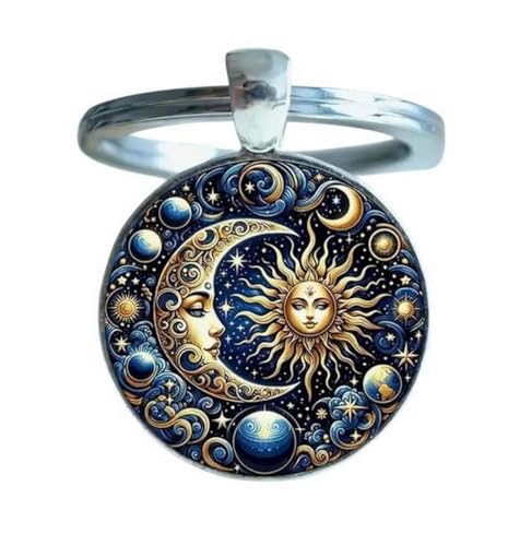 Schlüsselanhänger, Taschenschmuck Cabochon Mond und Sonne Sterne, silber, One size Schlüsselanhänger, Taschenschmuck Cabochon Mond und Sonne Sterne, silber, One size von Générique