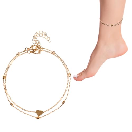 Schmuck Anhänger Herz Charme – Herzanhänger Boho Anklet | Fußkettchen mit Herzanhänger, Fußkettchen in Herzform, 21 x 2 x 0,5 cm, modische Sommerarmbänder, Fußkettchen, Se référer au descriptif von Générique