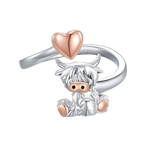 Schmuck aus Sterlingsilber – verstellbare Herzringe aus Legierung, offener Tierkuhring | 0,91 x 0,83 Zoll Romantischer Kuhschmuck, offener Highland-Ring, Ringe oder von Générique