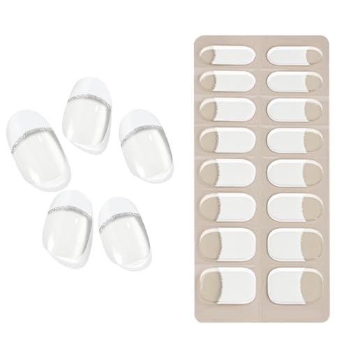 Semigehärtete Gel-Nagel-Aufkleber – glänzende Nagelwickel, vorquadratischer Klebstoff | einfach anzuwendende französische Erweiterungen für zu Hause, UV-E-aktivierte Presser-Patches von Générique