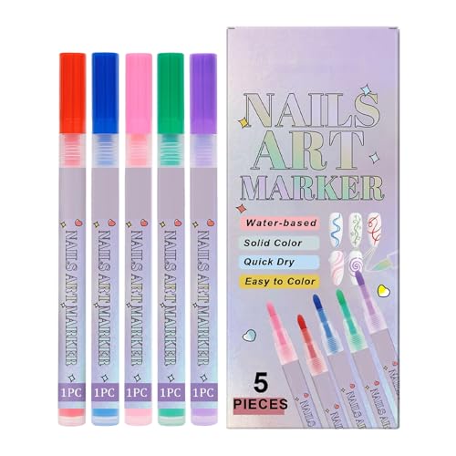 Stift zum Zeichnen von Nägeln | Set mit Präzisionsspitze | 5 Farben Marker Maniküre Dekoration Zeichnen | Spitze 0,5 mm für Frauen Mädchen Schönheitssalon von Générique