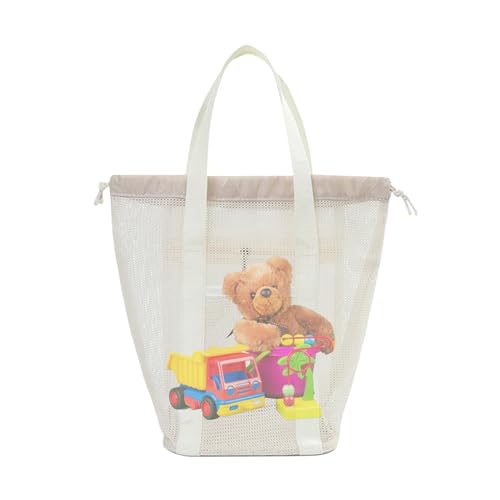 Strandtasche aus Netz, faltbare Gabel Handtasche, leichtes robustes Netzmaterial, geräumig für Handtuchhut, Flaschenbörse, Handy-Flasche, Cream Colored, Se référer au descriptif von Générique
