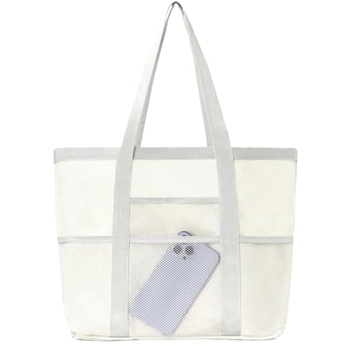 Strandtaschen für Damen – Strandtasche | Schwimmtasche mit großer Kapazität | Handtasche aus Netzgewebe aus Polyester | tragbare Schwimmschecke für Pool Picknick, weiß, Se référer au descriptif von Générique