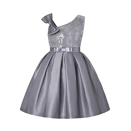 Toddler Kinder Girls Prints Sleeveless Party Hoilday Frocks Kurz Stil Bowknot Kleid Prinzessin Kleidung Rock Trapez, grau, 5-6 Jahre von Générique