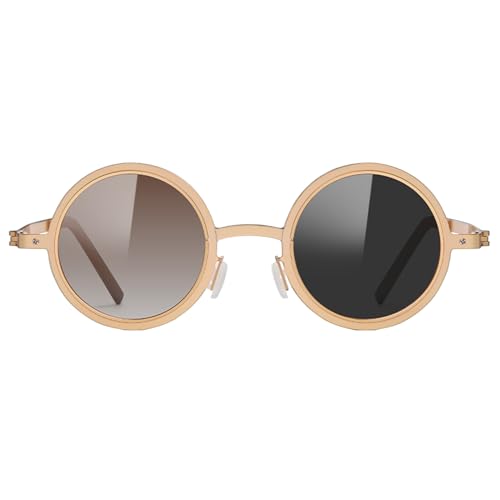 UV-Schutzbrille – rundes Modell, UV-Schutz, Blendschutz | Multifunktionsbrille mit UV-Schutz für Outdoor-Sport, Reisen, Angeln, Urlaub, Goldfarbener Rahmen, Se référer au descriptif von Générique