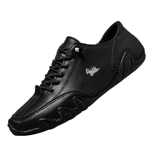 Wanderschuhe Herren Damen Leder Mokassin Sneaker Herren Running Sneakers Wasserdicht Sneaker und Sportschuhe Walking Stiefeletten Arbeitsschuhe Orthopädische Mode Sneaker, 01 Schwarz, 38 EU von Générique