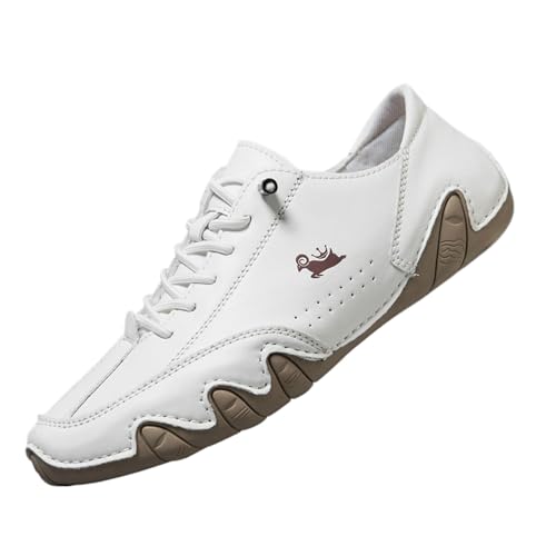 Wanderschuhe Herren Damen Leder Mokassin Sneaker Herren Running Sneakers Wasserdicht Sneaker und Sportschuhe Walking Stiefeletten Arbeitsschuhe Orthopädische Mode Sneaker, 01 weiß, 48 EU von Générique