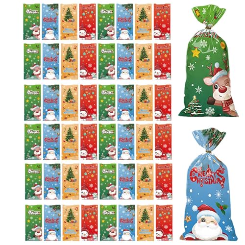 Weihnachts-Leckerli-Beutel, 50 Stück, Keksbeutel, Verpackung, Snackbeutel, Weihnachtsgeschenke – Partytüten, Urlaubs-Leckerli-Beutel mit Befestigung von Générique