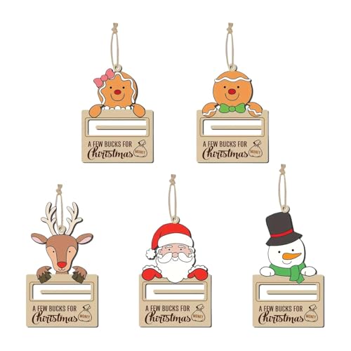 Weihnachtsgeldbörse Ornamente - Weihnachtsgeldklammer aus Holz | Münzhalter zur Dekoration | 5-teiliger Weihnachtsbaum-Anhänger | Weihnachtsgrußgeldbörse, Geschenk für Frauen und Männer von Générique