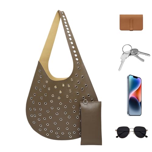 Y2K Umhängetasche Nieten Damen Umhängetasche | Hohle Umhängetasche | Punk Style Tote Bag | Nieten Tote Bag | Leder Tote Bag mit Punk | Modische Tasche, braun, Se référer au descriptif von Générique